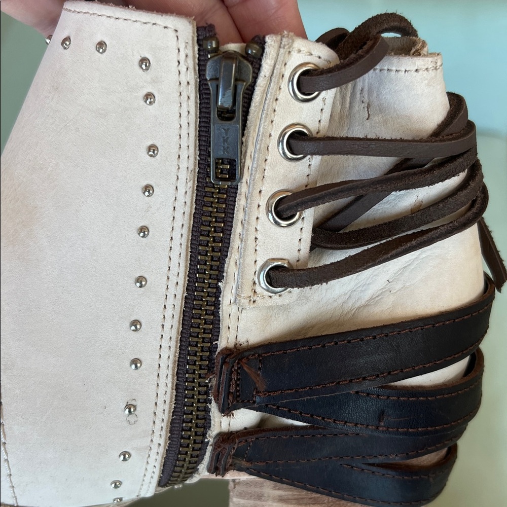freebird White Cutout Lace-Up Ankle Booties with Brown Accents - Picture 11 of 14